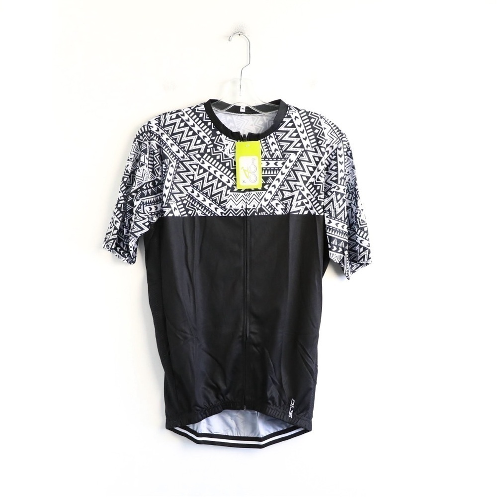 Womens cycling top bicycle sport marathon pockets full zip black print XL tribal